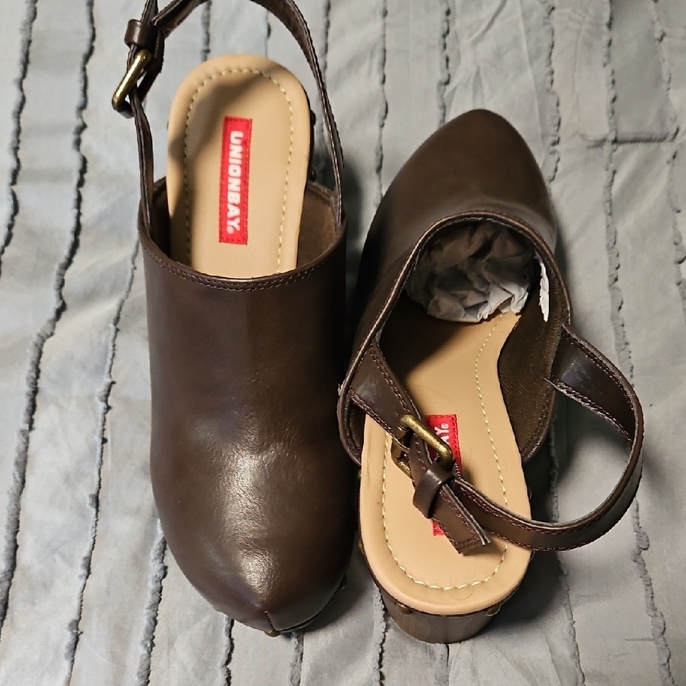 UNIONBAY Brown Mules with Adjustable Ankle Strap